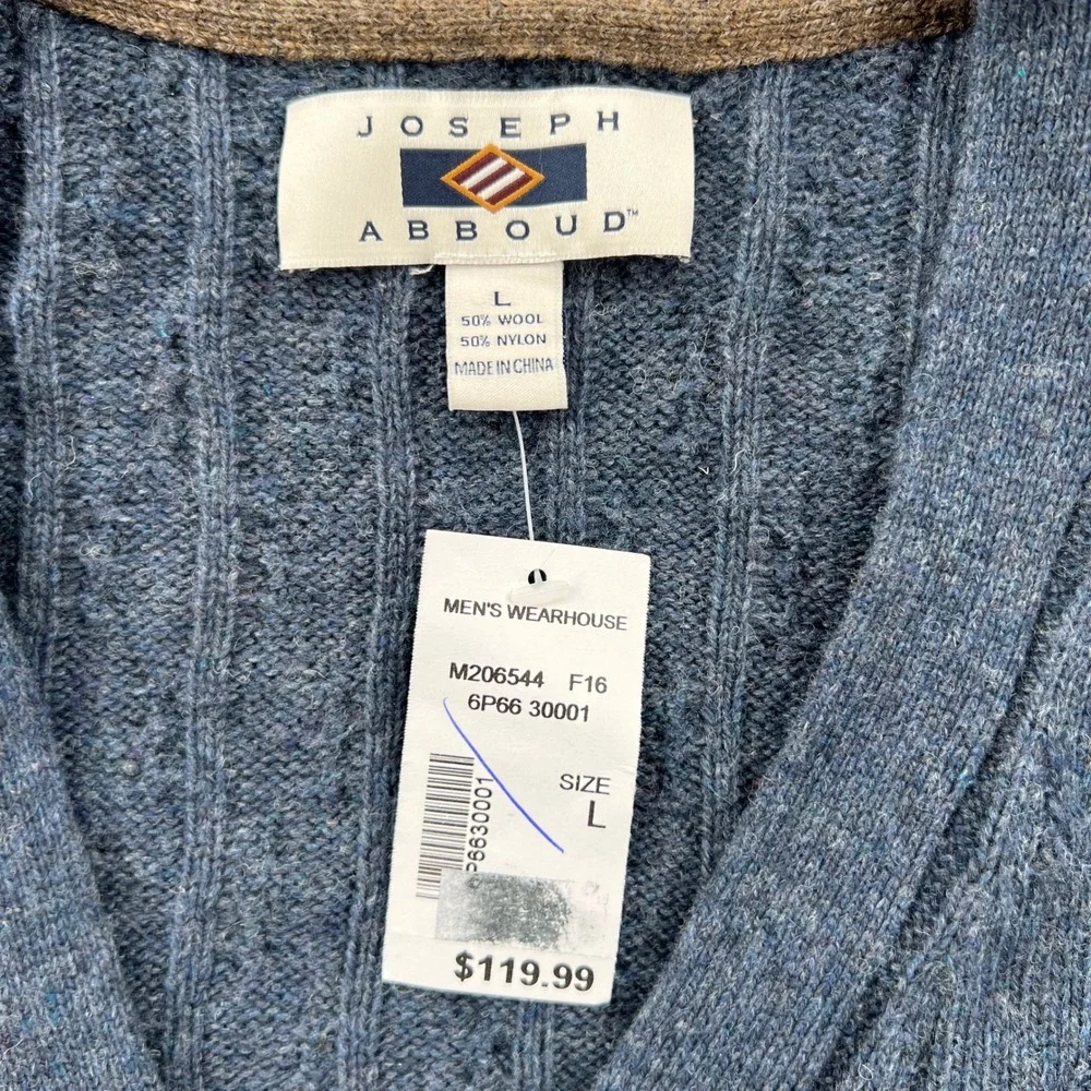 NEW Joseph Abboud Cardigan Sweater Mens L Blue Cable Knit Wool Blend V-Neck Dad